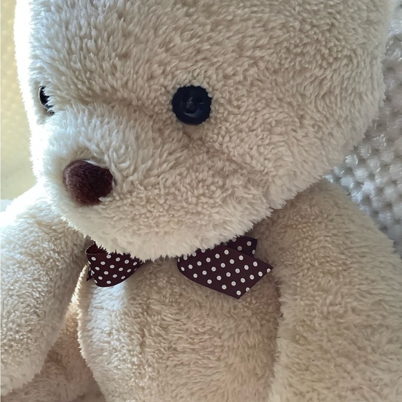 Carters Large 15 inch Sitting Plush Bear Stuffed Animal Toy Brown Polka Dot Bow - Picture 4 of 16